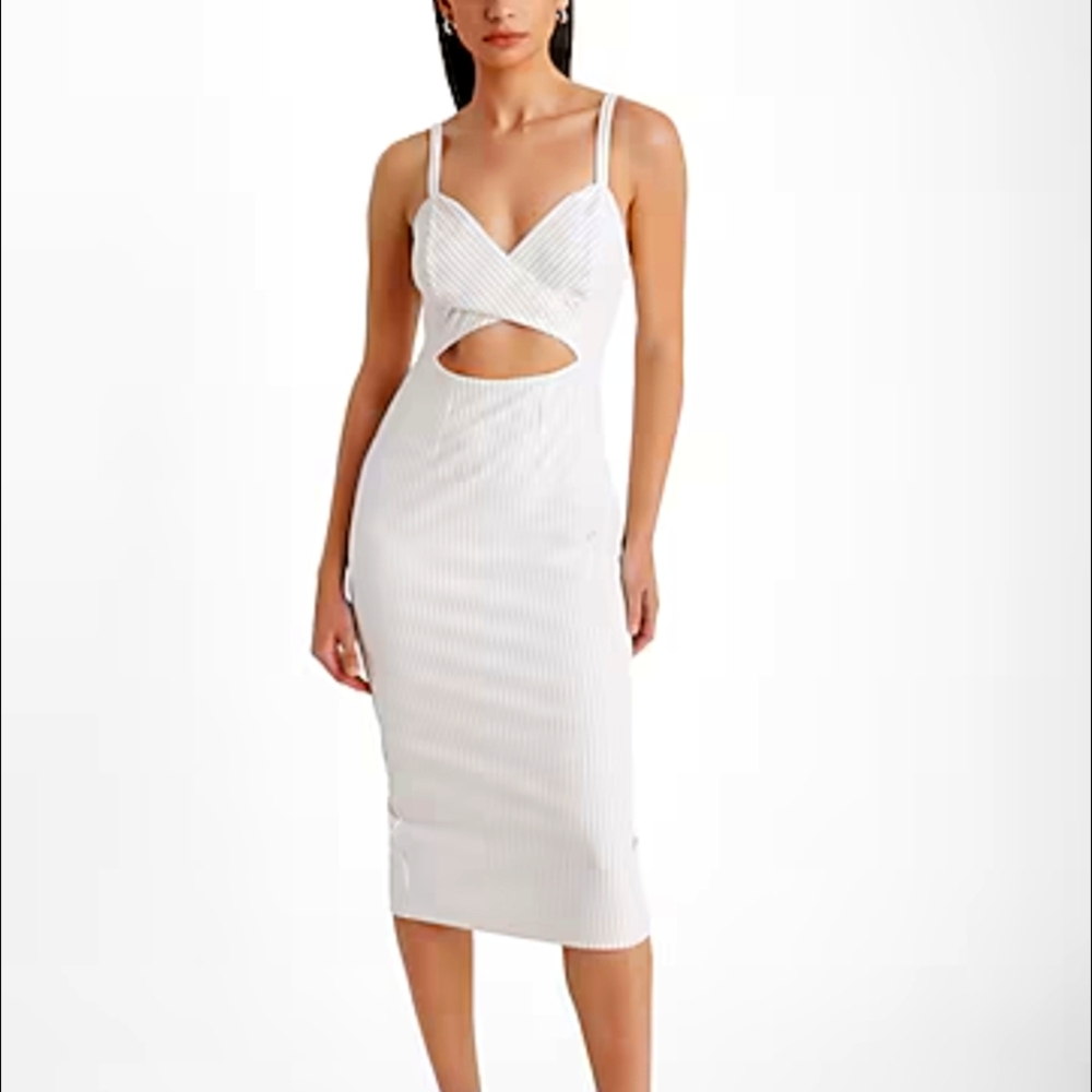 Express White Pinstripe Cutout Dress, 4
